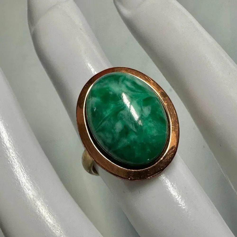 Vintage 12K Gold-Filled Green Cabochon Ring